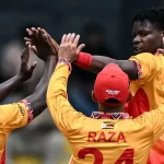 Zimbabwe players celebrate 23-run win over Australia in 19th Match Group B 2026 at R Premadasa Stadium Colombo