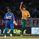 David Miller plays a shot during South Africa vs India Super 8 2026 at Narendra Modi Stadium