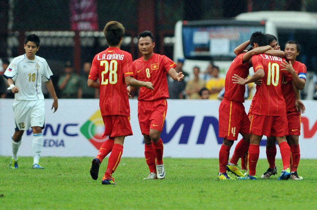 Vietnam player scoring against India during the international football friendly match on 4 March 2026
