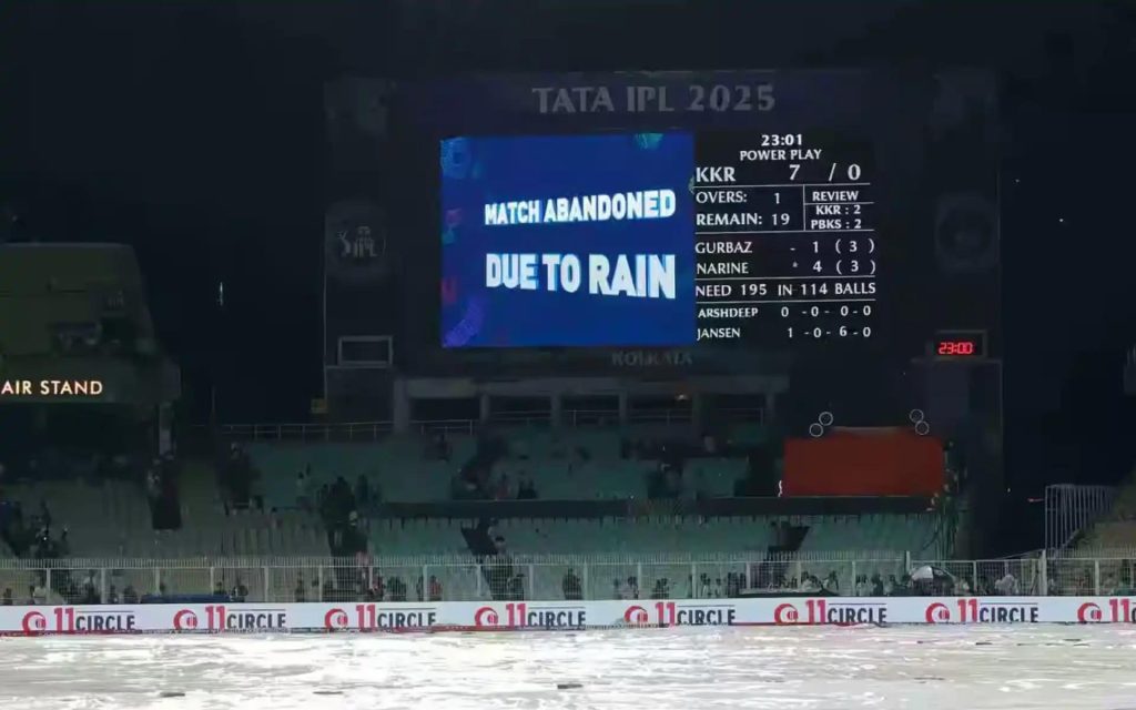 Rain interruption during KKR vs PBKS IPL 2026 match at Eden Gardens